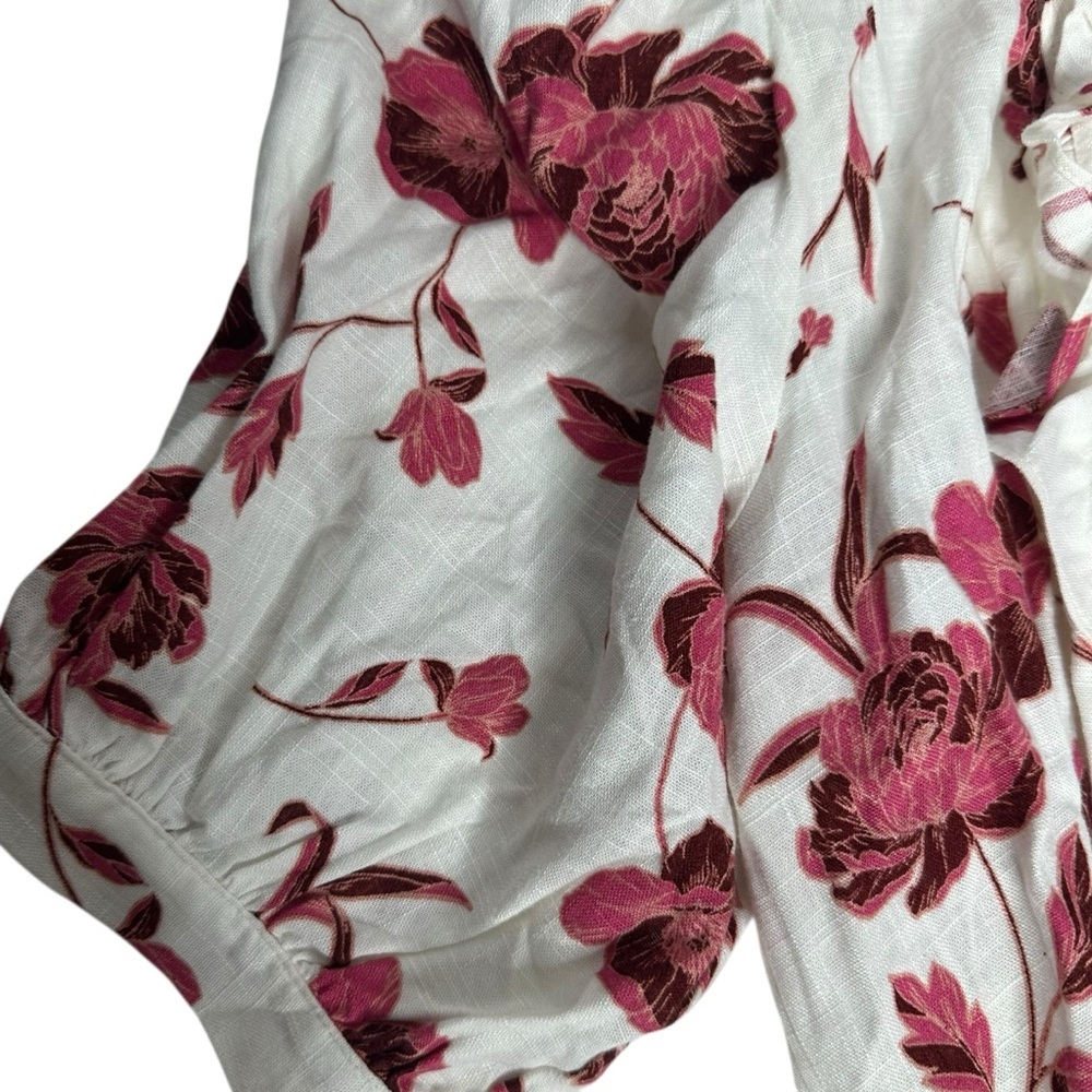 MISA Dress Small White Pink Thora Floral Ruffle Mini Wrap Abstract Peony  small - Picture 4 of 12